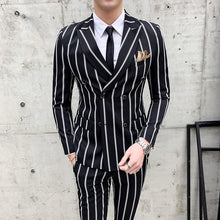 Load image into Gallery viewer, Casual Tuxedo Striped Wedding Men Korean Dress Suits  Suit Slim Fit Costume Homme Quality Business M-3XL Blazer And Pant