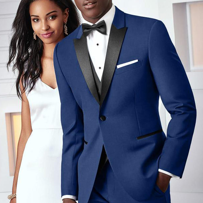 Royal Blue Wedding Groomsmen Tuxedos for Groom Man Wear Black Peaked Lapel 3 Piece Business Prom Men Suits Jacket Pants Vest