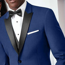 Load image into Gallery viewer, Royal Blue Wedding Groomsmen Tuxedos for Groom Man Wear Black Peaked Lapel 3 Piece Business Prom Men Suits Jacket Pants Vest